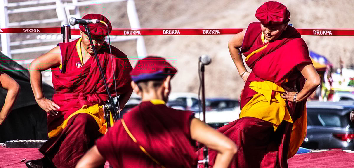 A traditional dance being performed by female monks at the Naropa Festival in Ladakh