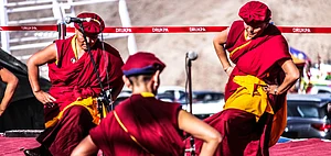 A traditional dance being performed by female monks at the Naropa Festival in Ladakh