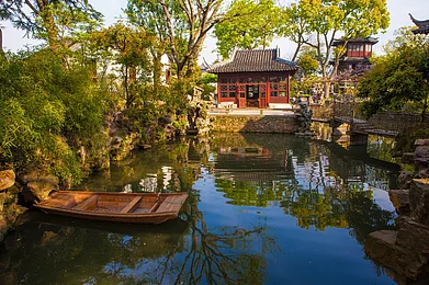 A Chinese classical garden in Suzhou, one of the old water-towns in China