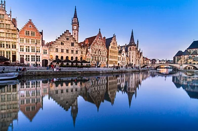 The Graslei harbour on Leie river in Ghent, Belgium. Photo Credit Shutterstock.com