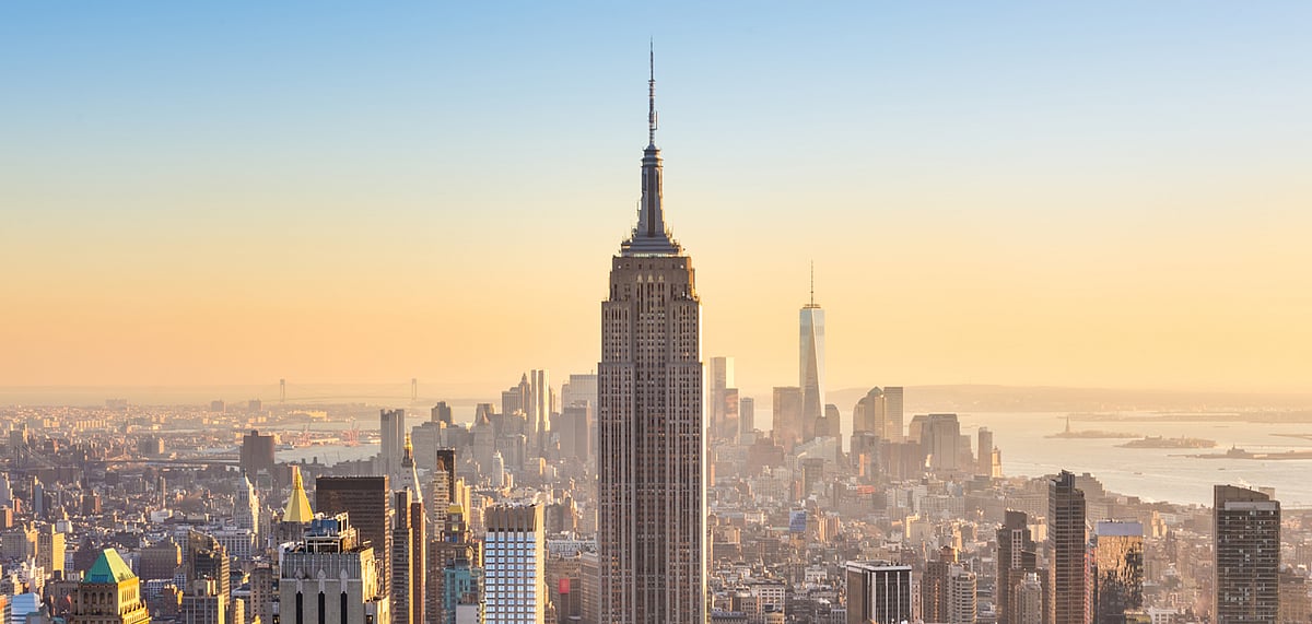 The New York city skyline with the Empire State Building 