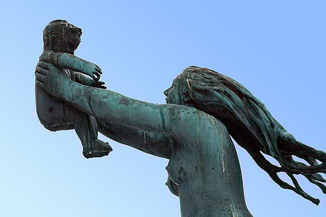 A mother and child sculpture at the Vigeland Park, Oslo