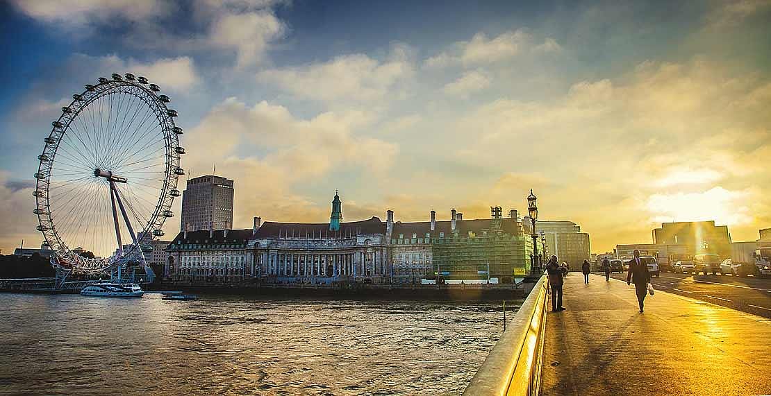 Early morning view of the London Eye and the Thames