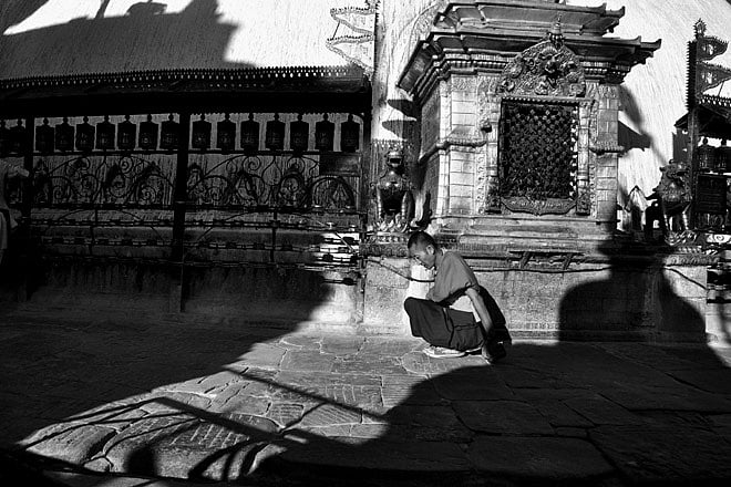 Circling the stupa at Swayambhunath