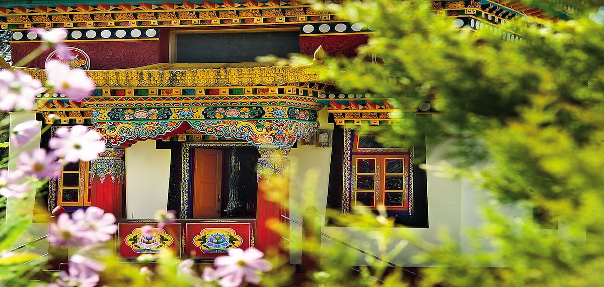 The prayer hall at Tashiding Monastery, one of the most sacred monasteries in Sikkim 