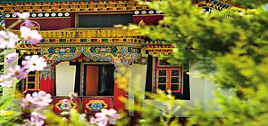 The prayer hall at Tashiding Monastery, one of the most sacred monasteries in Sikkim