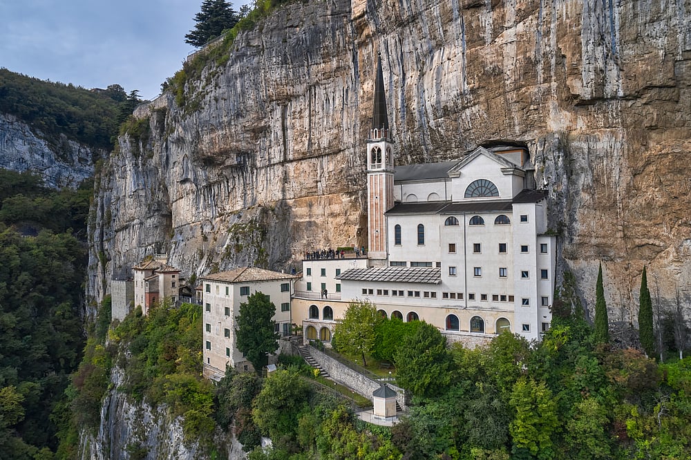 The Sanctuary Madonna Della Corona church built into mountains