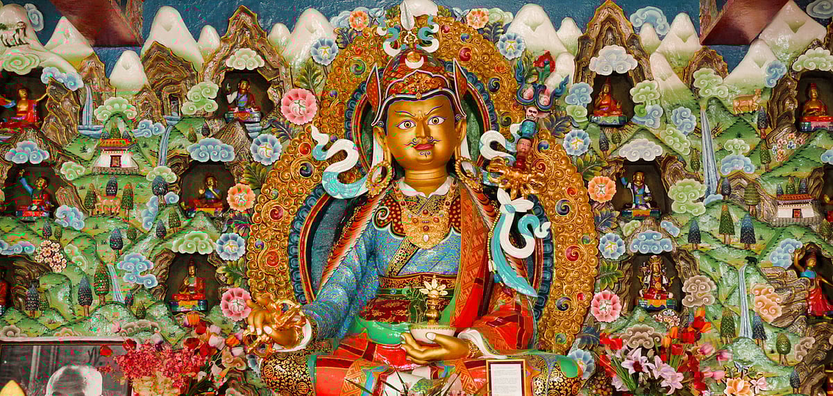 Inside the beautiful building of Rumtek Monastery, Sikkim