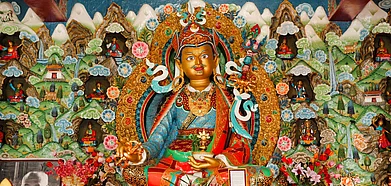 Inside the beautiful building of Rumtek Monastery, Sikkim