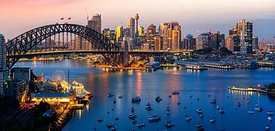 The Sydney Harbour and bridge in New South Wales