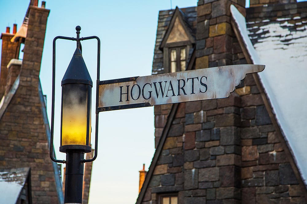 The intersection of Hogwarts and Hogsmeade in Wizarding World in Orlando