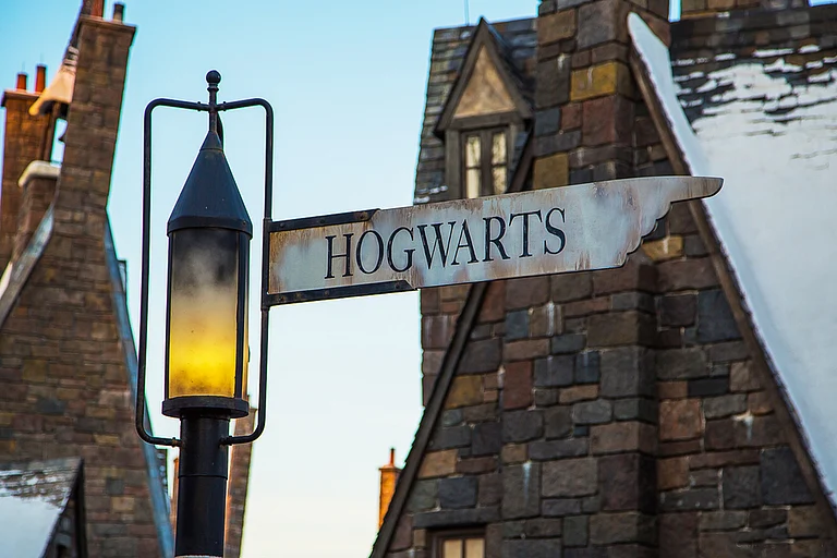 The intersection of Hogwarts and Hogsmeade in Wizarding World in Orlando - null