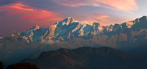 Cirrostratus clouds over the Gangotri peaks, as seen from Chopta
