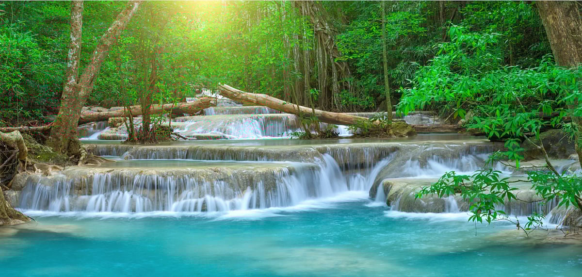 Panoramic view of a waterfall in Thailand