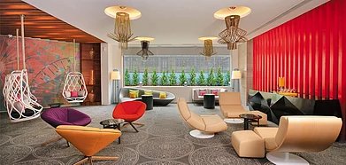 The colourful lobby at the Radisson Bengaluru City Center