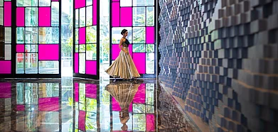 The pink stained glass is one of the most attractive features at Renaissance Ahmedabad