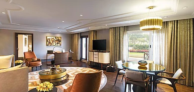 The living room of one of the garden luxury suites