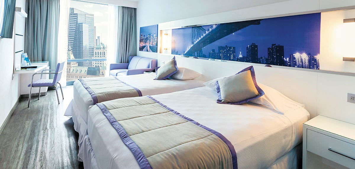 The plush rooms offer great views of the cityscape