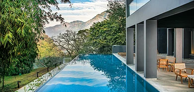The infinity pool at the Roseate Ganges