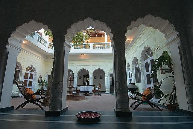Lounging area around the inner courtyard at Rao Raj Vilas, Kuchesar