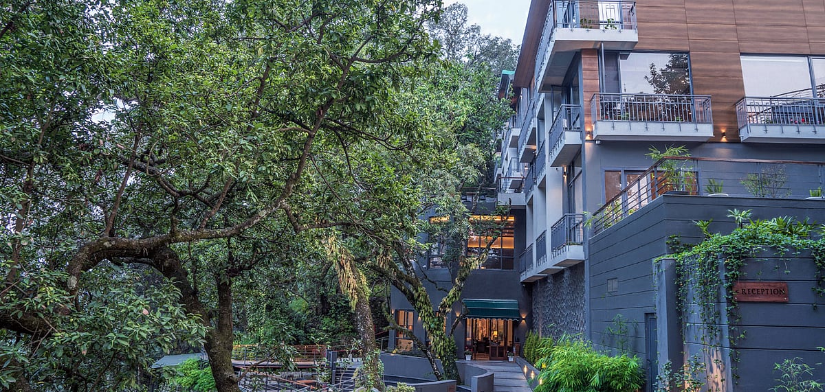 Around the entrance to the hotel 