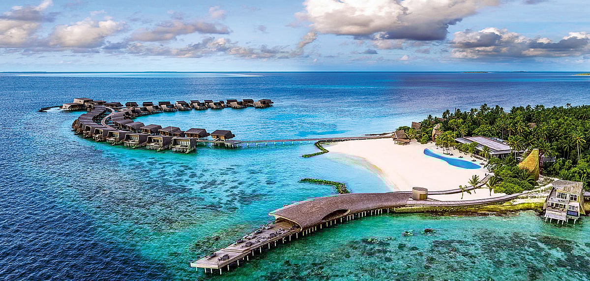 An aerial view of he St. Regis Maldives Vommuli Resort