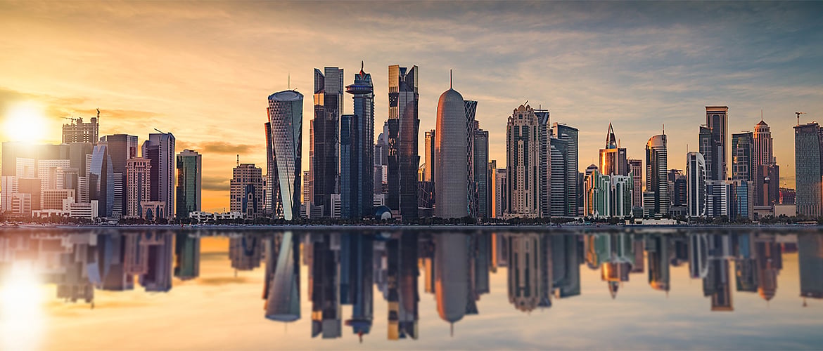 Dohas skyline by sunset 