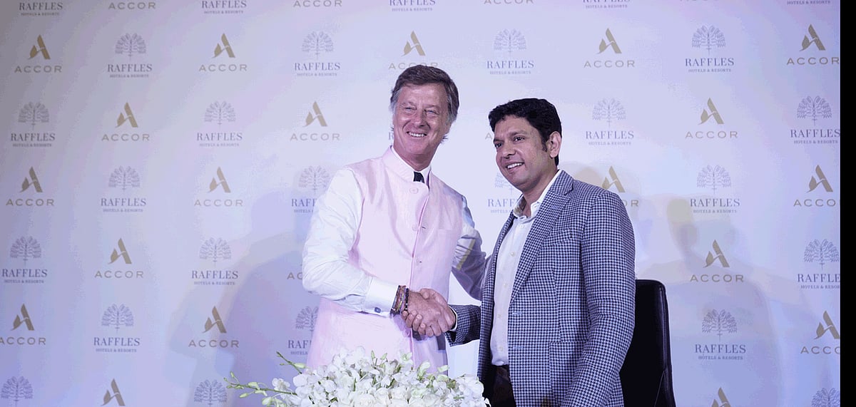 (Left) Sbastien Bazin, Chairman and CEO Accor, with owner Ratankant Sharma.