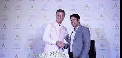 (Left) Sbastien Bazin, Chairman and CEO Accor, with owner Ratankant Sharma.