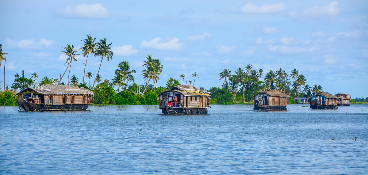 Houseboats lined up in Kumarakom, Alappuzha