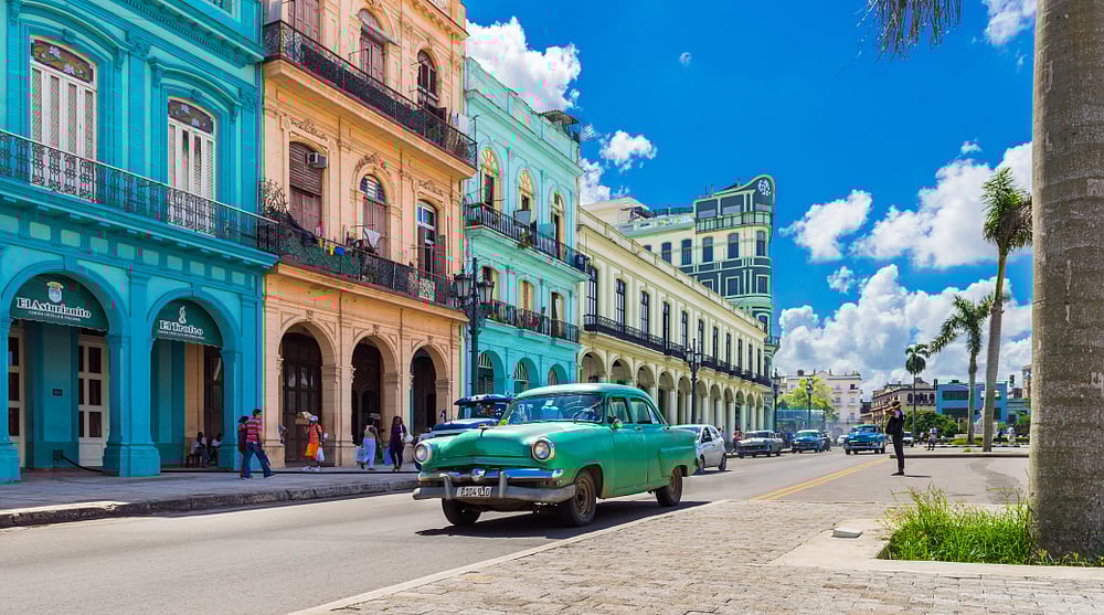 A Chevrolet classic drives through Havana  