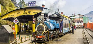 The Darjeeling toy train at Ghum, Indias highest railway station