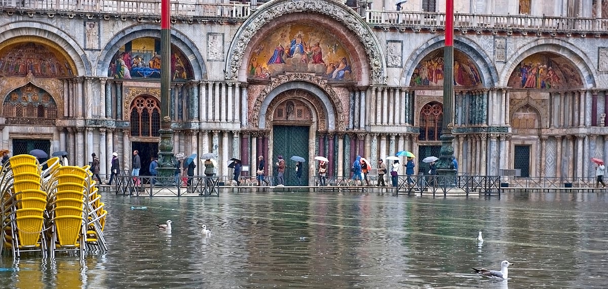 St. Marks Square, Venices popular communal point flooded by high tide