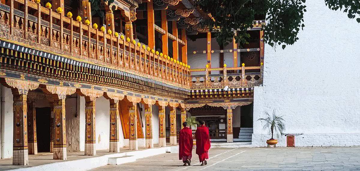 Monks in a monastery in Bhutan