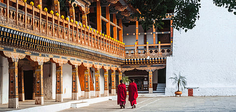 Monks in a monastery in Bhutan