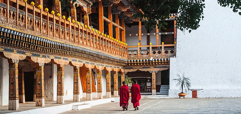 Monks in a monastery in Bhutan
