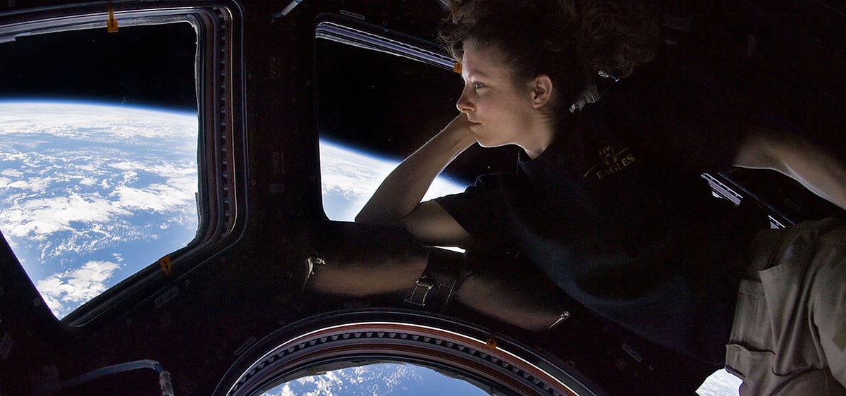 NASA Astronaut Tracy Dyson enjoys a view of the Earth from Orbit 
