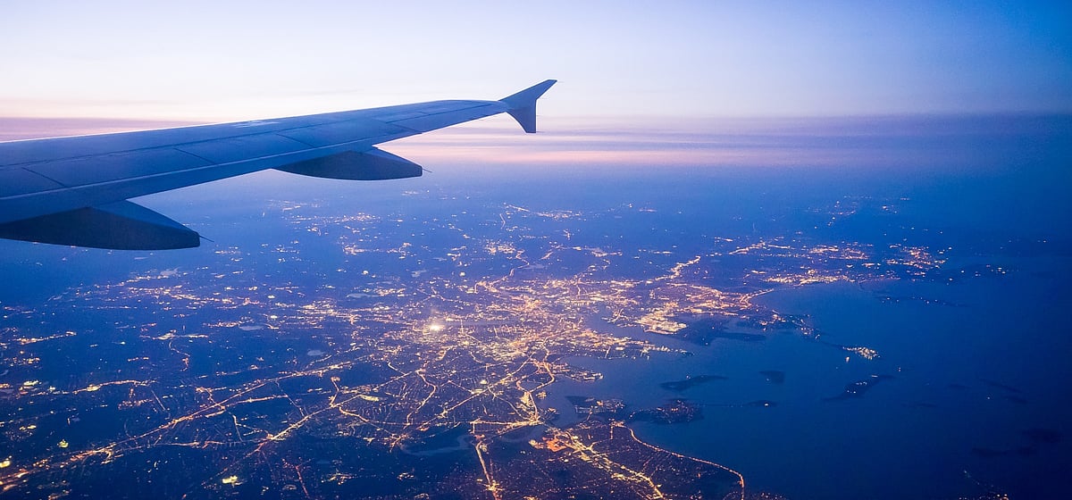 Representative image of an late night flight in air
