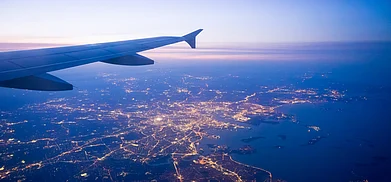 Representative image of an late night flight in air