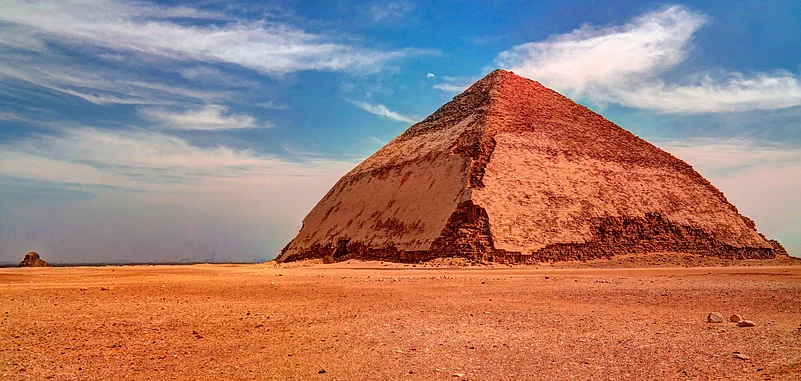 Panoramic view to Bent Pyramid of Sneferu Pharao at Dahsur, Cairo, Egypt