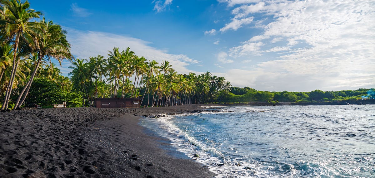 Punaluu black sand beach, one of Hawaiis popular black sand beach