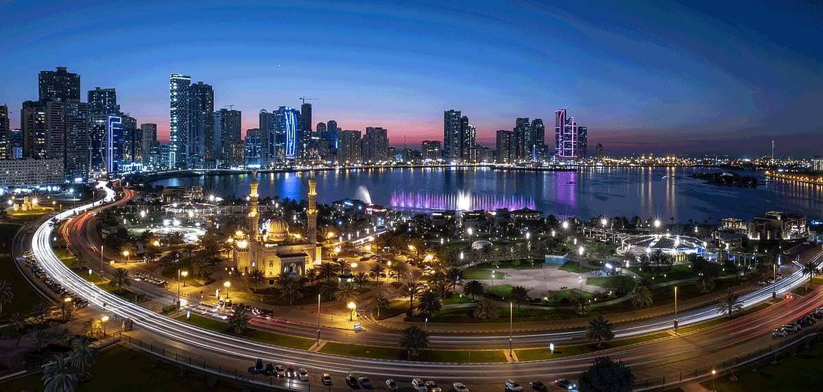 The Sharjah cityscape at night 