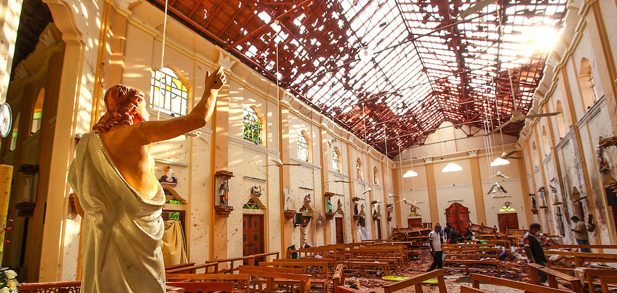 The damage from the blasts in a church in Sri Lanka