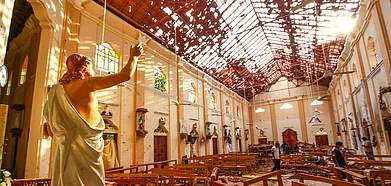 The damage from the blasts in a church in Sri Lanka