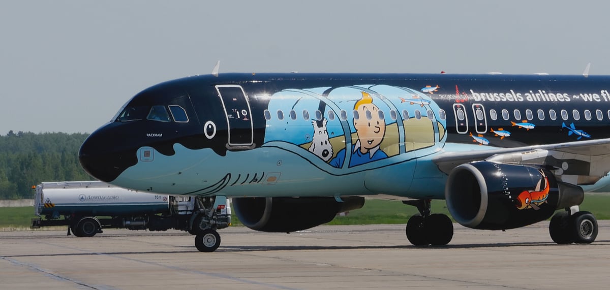 A Brussels Airlines Airbus A320 OO-SNB special featuring Tintin livery at Domodedovo airport