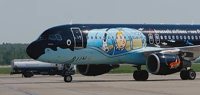 A Brussels Airlines Airbus A320 OO-SNB special featuring Tintin livery at Domodedovo airport