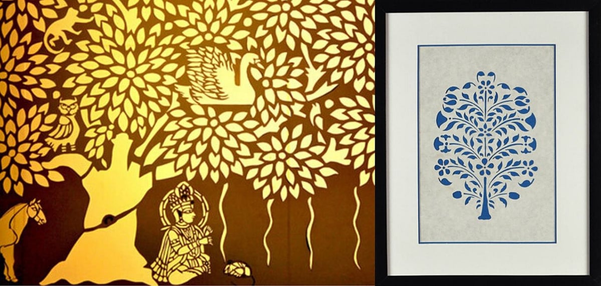 Krishna and floral motifs dominate the Sanjhi practice