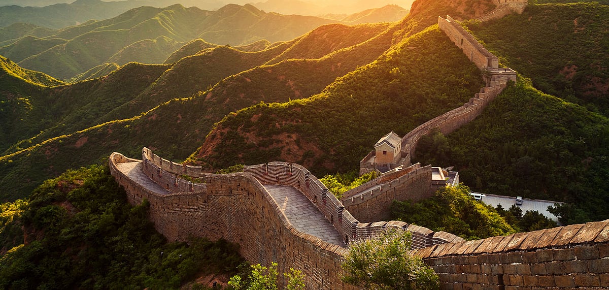 View of the Great Wall of China During Sunset