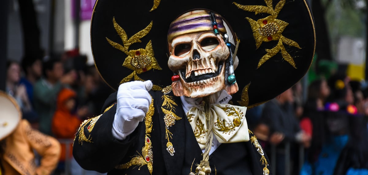 At a Dia de Los Muertos parade in Mexico City