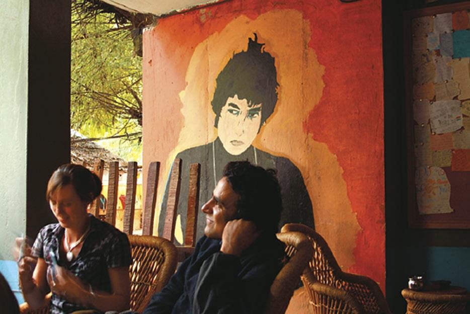 Patrons enjoy a chat at Dylans Coffee Beans caf in Old Manali